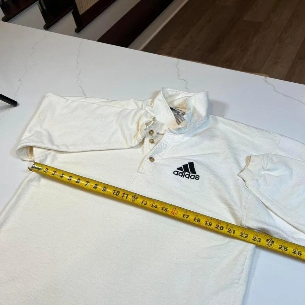 Adidas Rugby Shirt Mens Large Vintage Cream Long Sleeve Polo Embroidered Logo